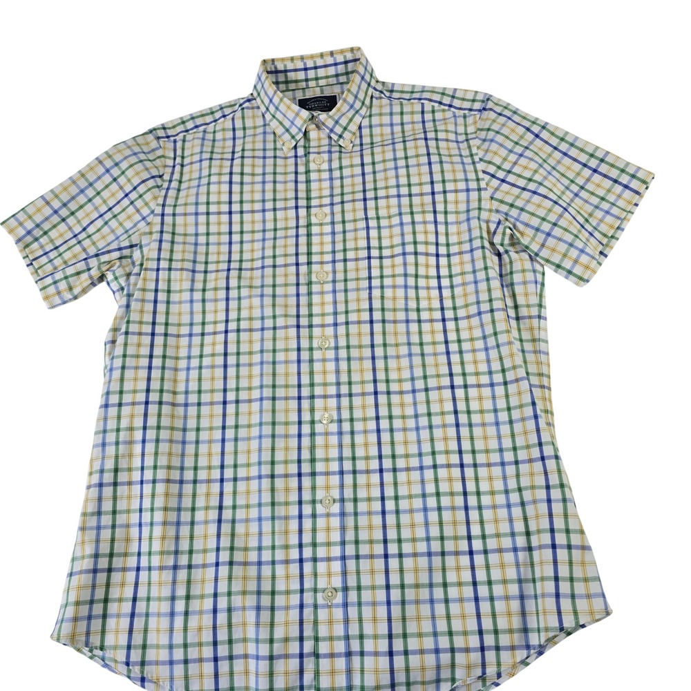 Charles‎ Tyrwhitt  Slim Fit Non-Iron Cotton Tattersall Shirt Blue Green Yellow